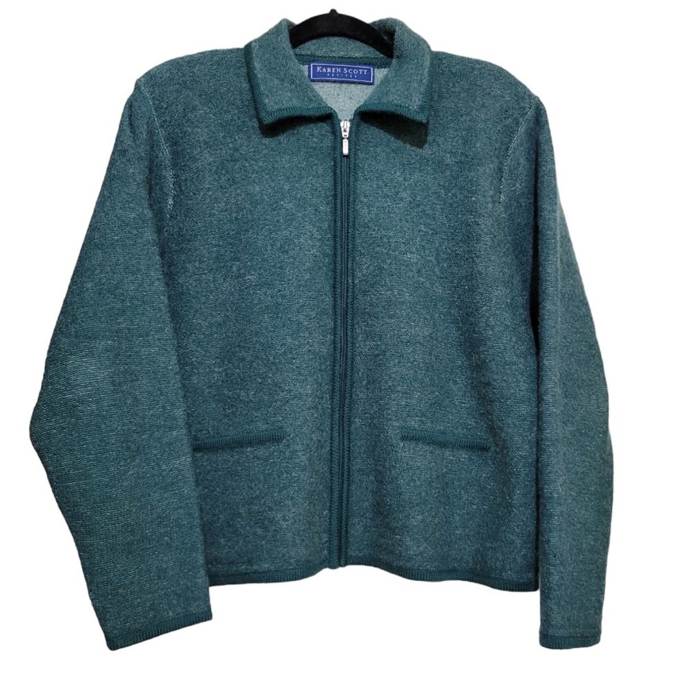 Vintage green karen scott petite wool zip up sweater